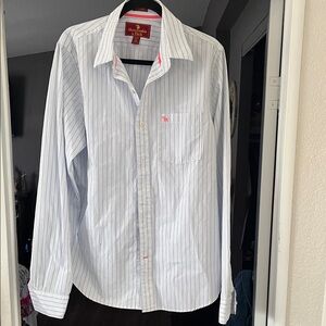 Abercrombie & Fitch Men's White and Blue Striped Shirt